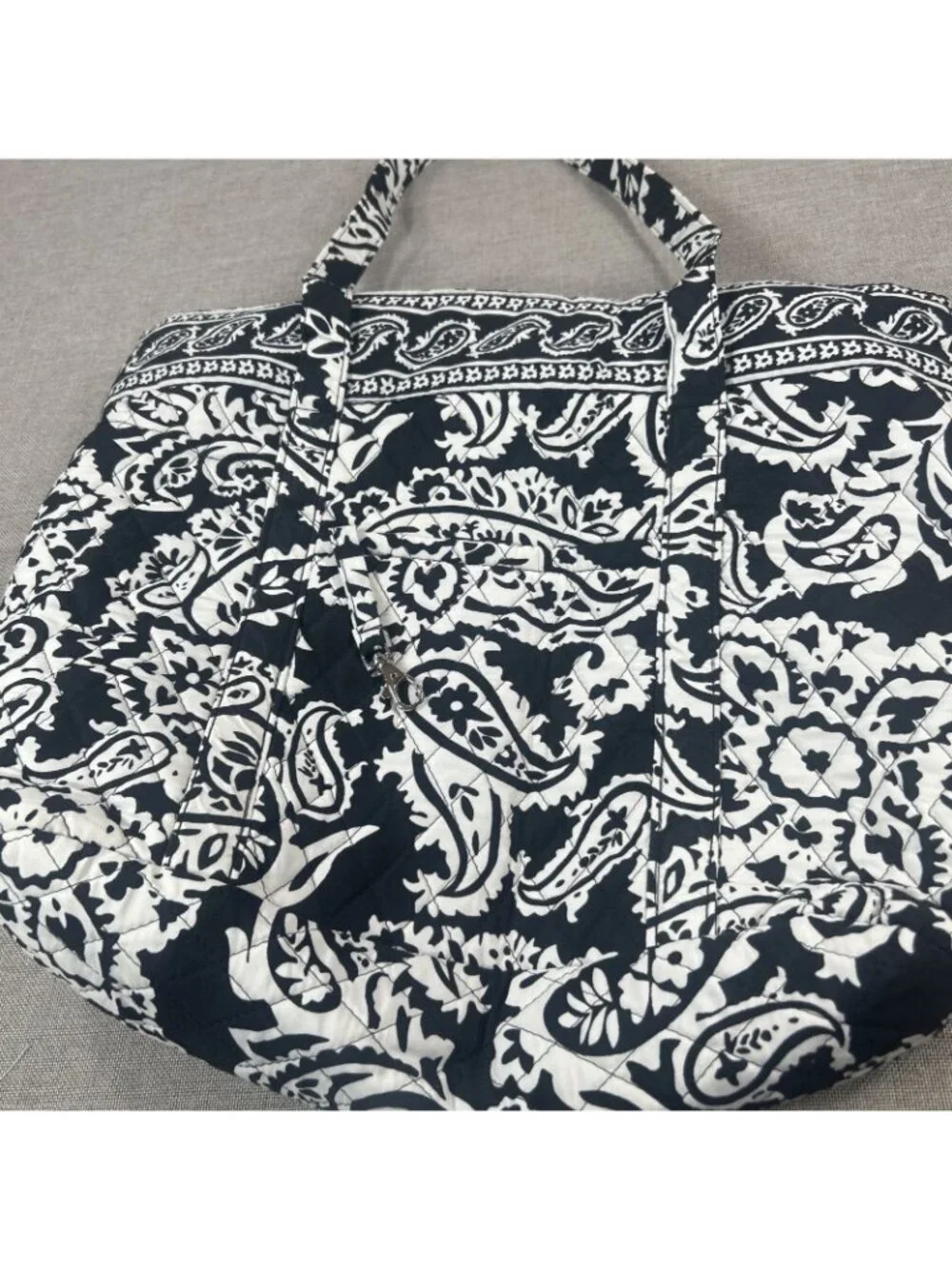 Unbranded Black White Paisley Floral Zip Tote W/ Sides Diaper Travel Work Bag